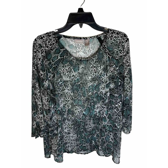 Chicos 3 Tunic Womens XL Green Reptile Print Sequins 3/4 Sleeve Lightweight Top - Picture 1 of 6